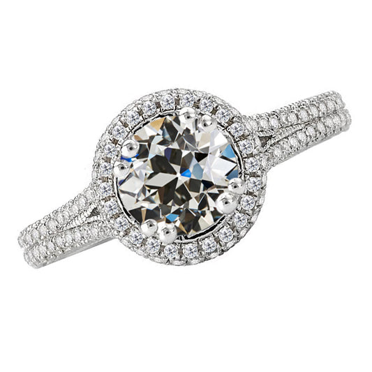 3.25 Carats Round Diamond Old Miner Halo Engagement Ring
