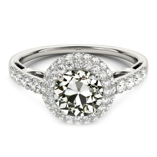 Round Diamond Old Miner Halo Ring Gold Jewelry