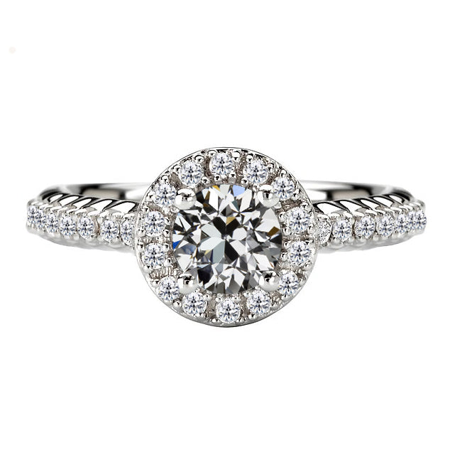 2.50 Carats Round Diamond Old Miner Halo White Gold Ring
