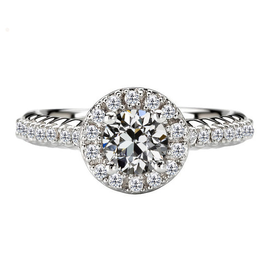 2.50 Carats Round Diamond Old Miner Halo White Gold Ring