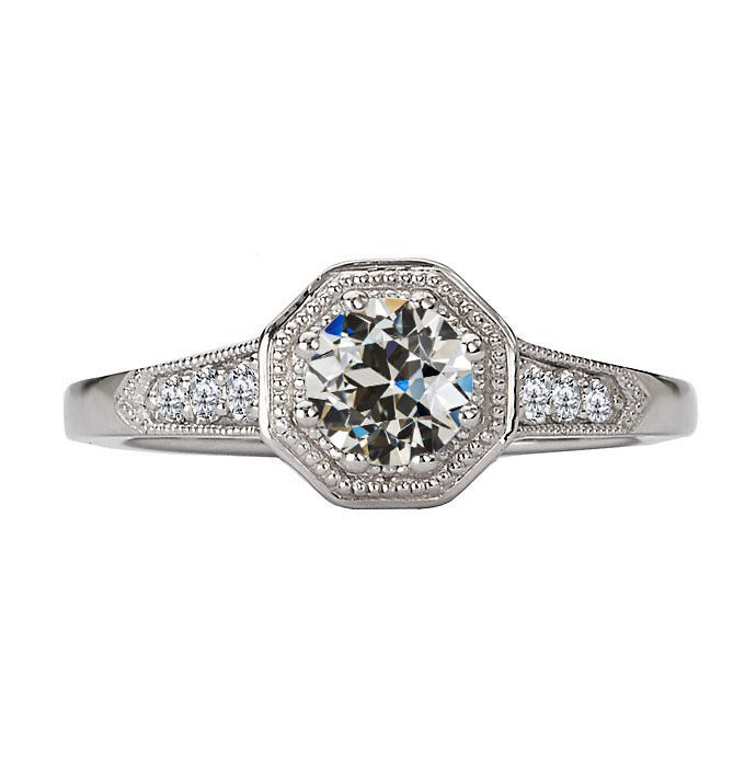 Round Diamond Old Miner Ring 2 Carats Filigree White Gold