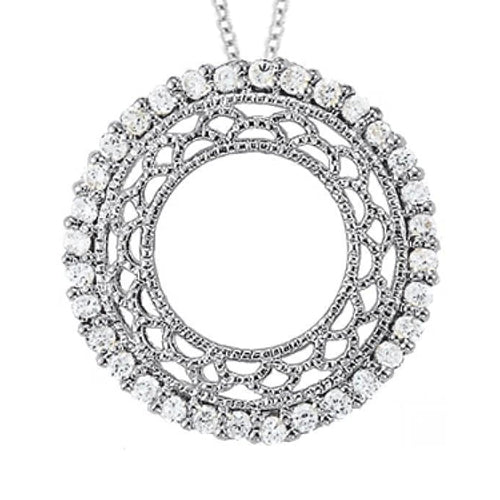 Round Natural Earth Mined Diamond Pendant Circle 1.05 Carats White Gold 14K Without Chain