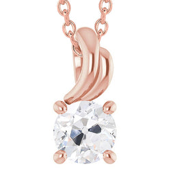 Round Diamond Pendant Necklace Rose Gold 14K Old Mine Cut 3.50 Carats
