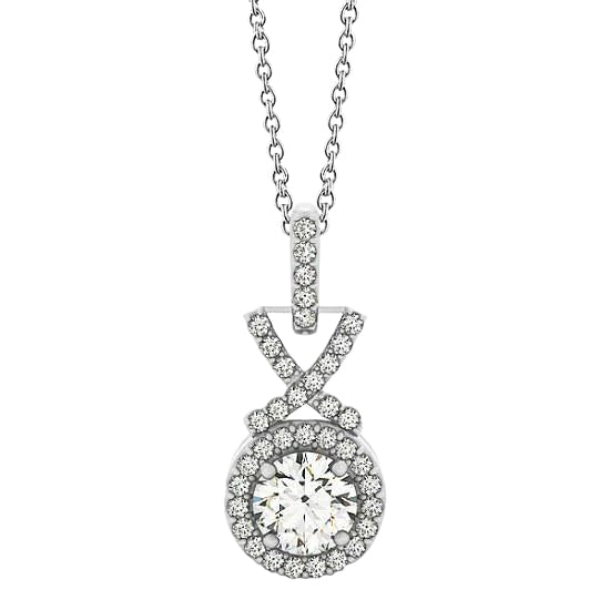 Round Natural Earth Mined Diamond Pendant Necklace Without Chain 1.50 Carat White Gold 14K