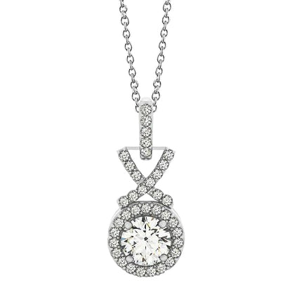 Round Natural Earth Mined Diamond Pendant Necklace Without Chain 1.50 Carat White Gold 14K