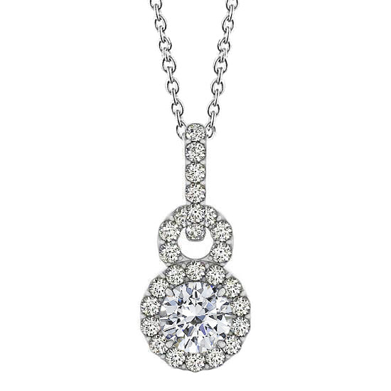 Round Diamond Pendant Necklace Without Chain 1.75 Carat White Gold 14K