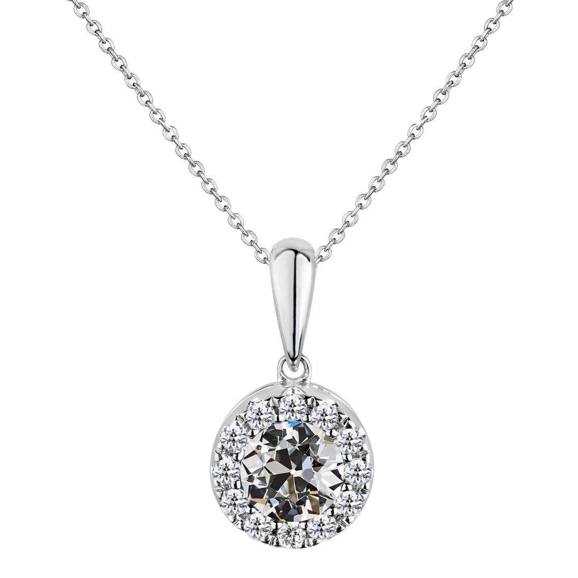 Round Diamond Pendant 2.50 Ct Old Miner 14K White Gold
