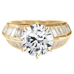 5 Carat Round Diamond Women's Ring With Knife Edge Baguette Accents