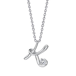 Round Diamond Solitaire K Initial Necklace Pendant 1 Ct White Gold 14K