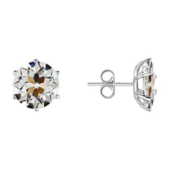 Round Mined Diamond Solitaire Old Cut Stud Earrings 6 Prong Set 4 Carats