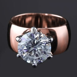 Real  Round Diamond Solitaire Ring 2.50 Carats Thick Shank Rose Gold 14K