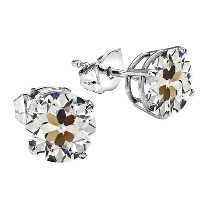 Round Diamond Stud Earrings 6 Ct Old Miner Basket Set 
