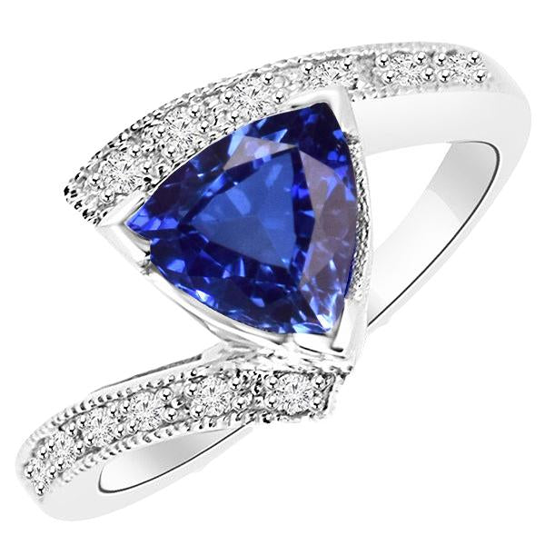 Ladies Brilliant Sparkling   Round Diamond Trillion Sapphire Gemstone Ring