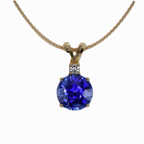 Round Diamond & Ceylon Sapphire Pendant