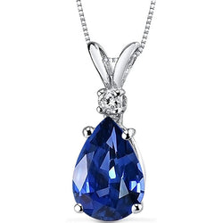 Round Natural Earth Mined Diamond & Pear Blue Sapphire Pendant 4 Prong Set 4 Carats
