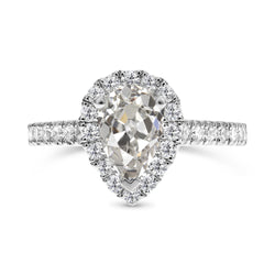 Round Diamond & Pear Old European Halo Wedding Ring 6 Carats