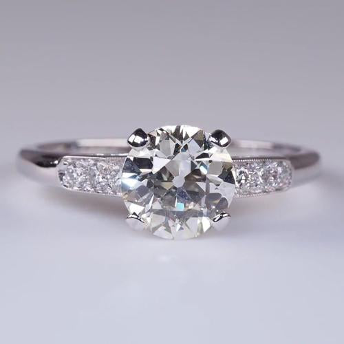  Natural Brilliant Engagement White Gold Diamond Solitaire Ring with Accents