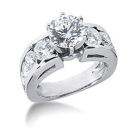 Real  Round Euro Shank Diamond Engagement Ring With Accents WG 14K