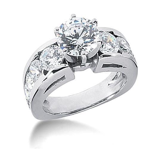Round Euro Shank Diamond Engagement Ring With Accents WG 14K