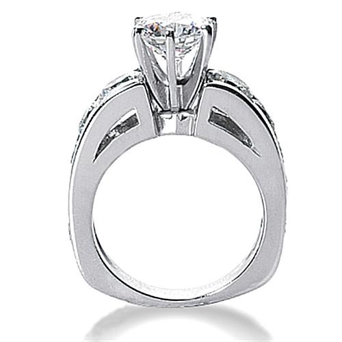 Round Euro Shank Diamond Engagement Ring With Accents WG 14K