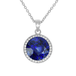 Round Gemstone Halo Pendant & Diamond With Chain 3.25 Carats Jewelry