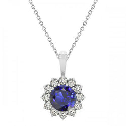 Round Gemstone & Diamond Halo Pendant Flower Style 2.75 Carats