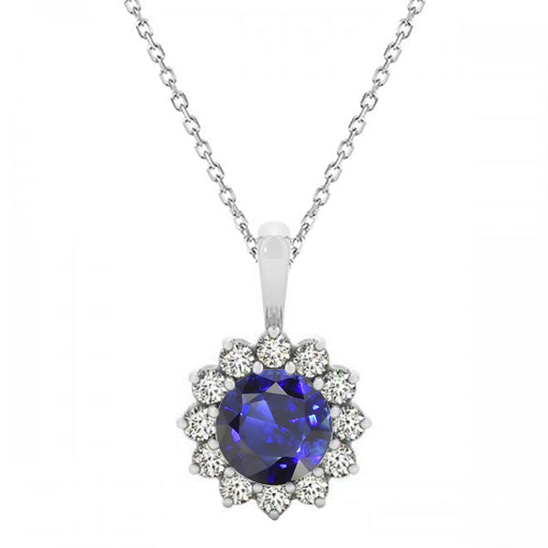 Round Gemstone & Diamond Halo Pendant
