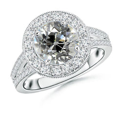 Round Halo Natural Earth Mined Diamond Old Cut Ring 3.50 Carats Milgrain Gold Split Shank
