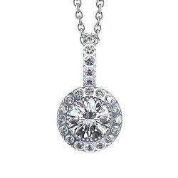 Round Halo Natural Earth Mined Diamond Pendant Necklace 3 Ct. White Gold 14K