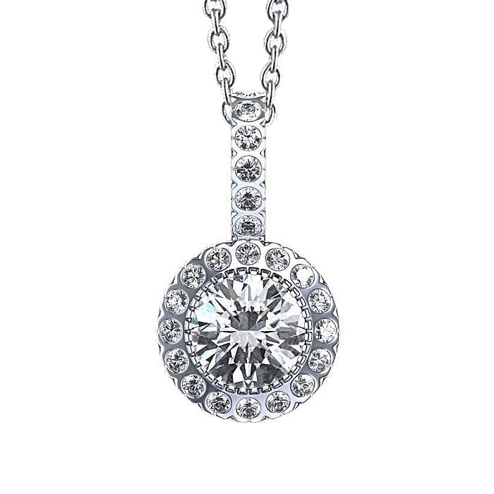Round Halo Natural Earth Mined Diamond Pendant Necklace 3 Ct. White Gold 14K