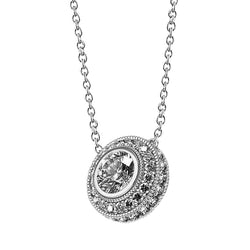 Round Halo Diamond Pendant Necklace Bezel Set 2.5 Carat White Gold 14K