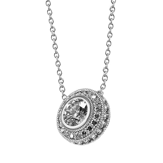 Round Halo Lab Grown Diamond Pendant Necklace Bezel Set 2.5 Carat White Gold 14K