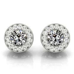 Round Halo Earrings 6.25 Carats Old Miner Natural Real Diamond ( Not Lab Grown ) Studs