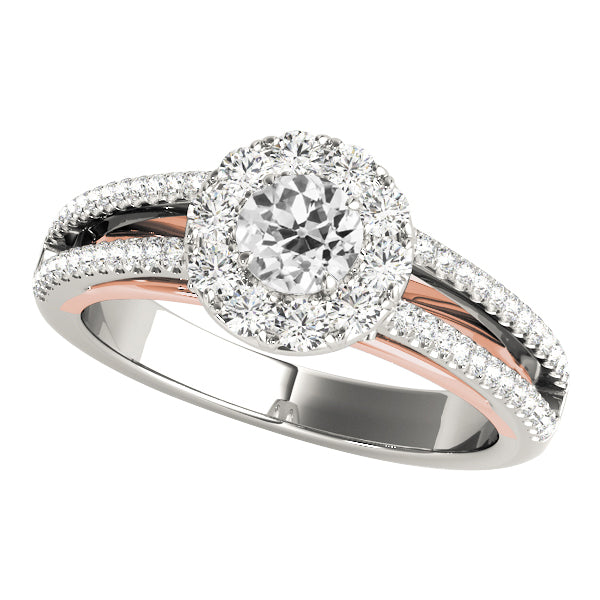 Round Halo Old Mine Cut Diamond Ring