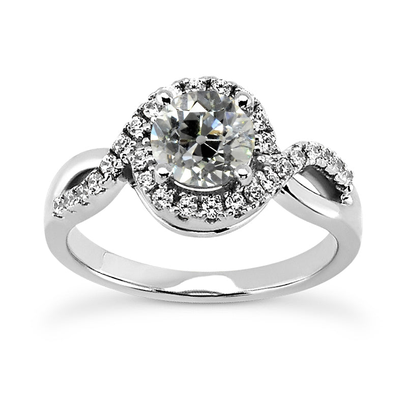 Round Halo Old Mine Cut Diamond Ring