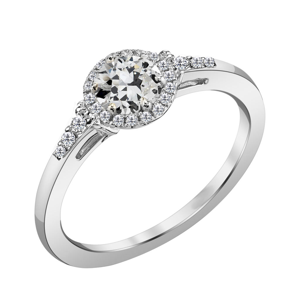 Round Halo Old Miner Diamond Engagement Ring 2 Carats White Gold 14K
