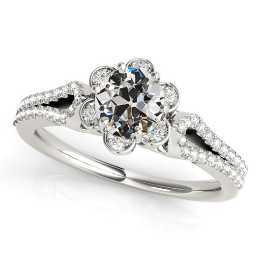 Round Halo Old Miner Diamond Ring Flower Style