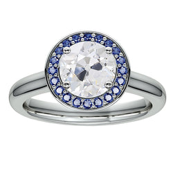 Round Halo Old Miner Diamond & Sri Lanka Sapphire Ring 4.50 Carats