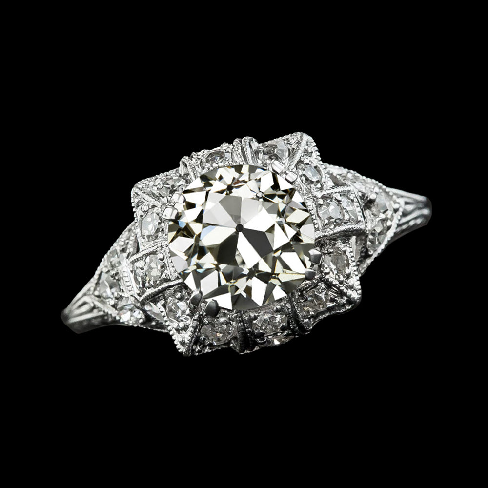 Round Halo Ring Antique Style Old Miner Diamonds