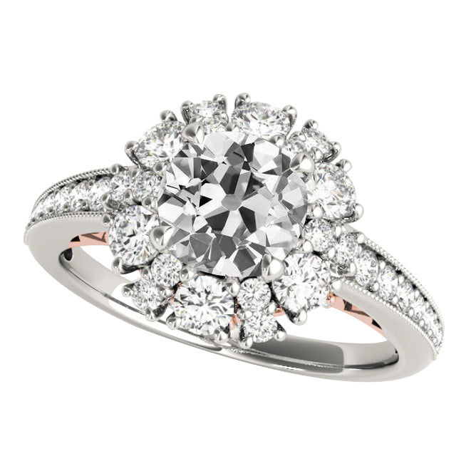 Round Halo Ring Old Miner Diamond Jewelry Gold