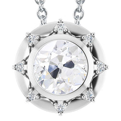 Round Halo Women’s Natural Earth Mined Diamond Pendant Old Miner Bezel Set 6.50 Carats