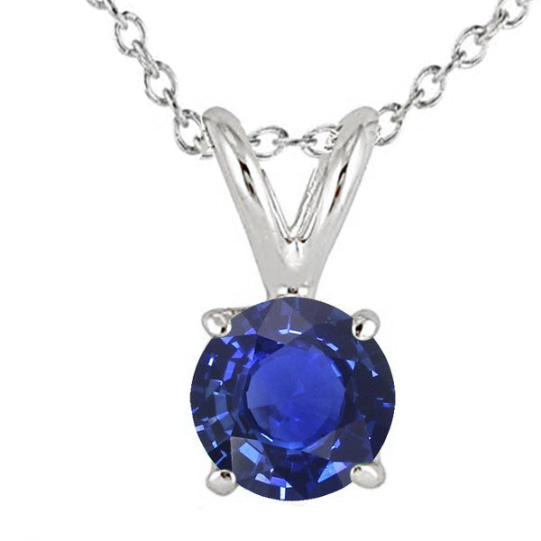 Round Natural Blue Sapphire Solitaire Pendant