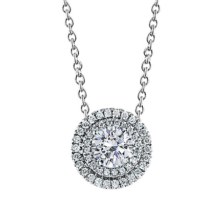 Round Natural Diamond Halo Pendant Necklace 1.47 Carats White Gold 14K