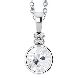 Round Old Cut Bezel Set Real Natural Earth Mined Diamond Pendant With Chain 3 Carats Gold 14K