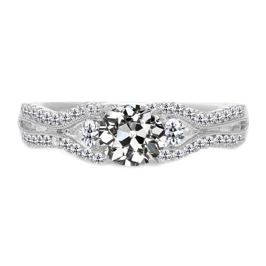 Round Old Cut Diamond Anniversary Ring With Accents 4 Carats