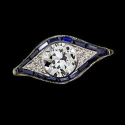 Round Old Cut Natural Earth Mined Diamond Bezel Set Ring & Baguette Sapphire 3 Carats
