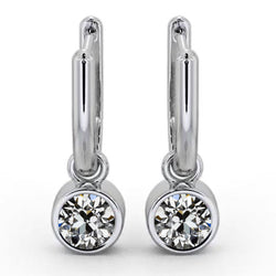 Round Old Cut Mined Diamond Drop Earrings 1 Carat Bezel Set