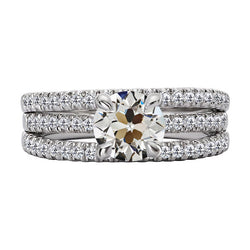 Round Old Cut Natural Earth Mined Diamond Engagement Ring With Triple Row Accents 6 Carats