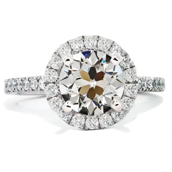 Old Miner Cut Diamond Halo Anniversary Ring Pave Set