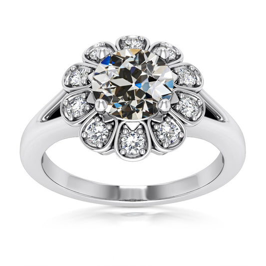 Round Old Miner Cut Diamond Halo Engagement Ring